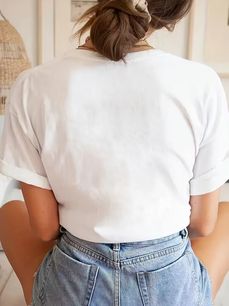 Tricou Dama Bumbac Casual Imprimeu Inima cu Avion