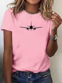 Tricou Dama Maneca Scurta cu Imprimeu Avion Minimalist