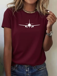 Tricou Dama Maneca Scurta cu Imprimeu Avion Minimalist