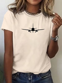 Tricou Dama Maneca Scurta cu Imprimeu Avion Minimalist