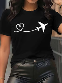 Tricou Dama cu Imprimeu Avion Material Usor si Durabil Airplane Heart