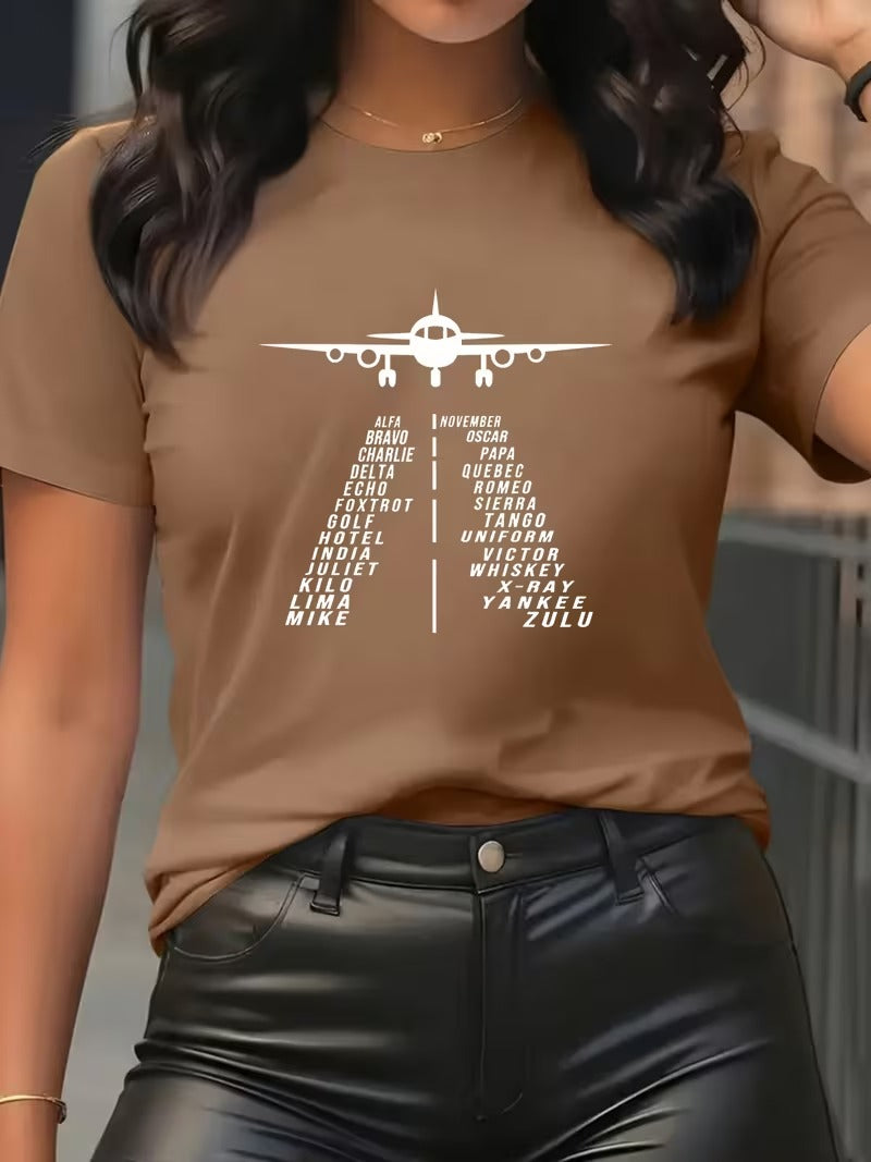 Tricou Dama cu Print Aviatic Y2K Pilot Lettering