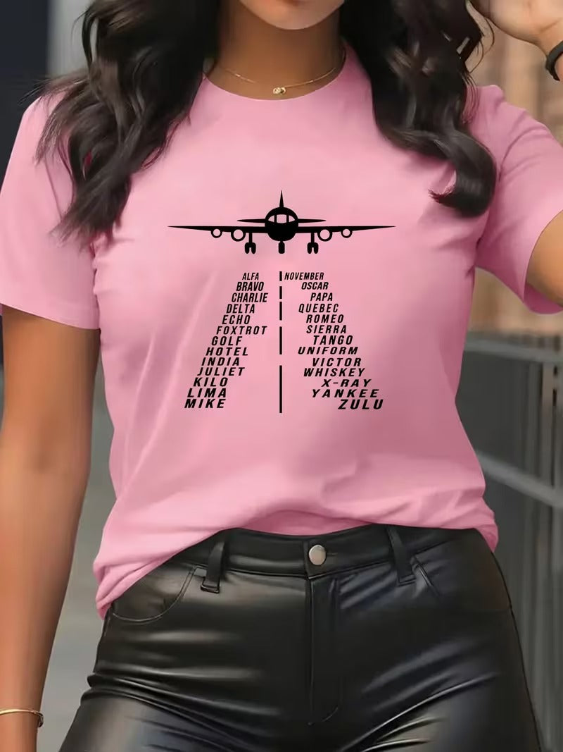 Tricou Dama cu Print Aviatic Y2K Pilot Lettering