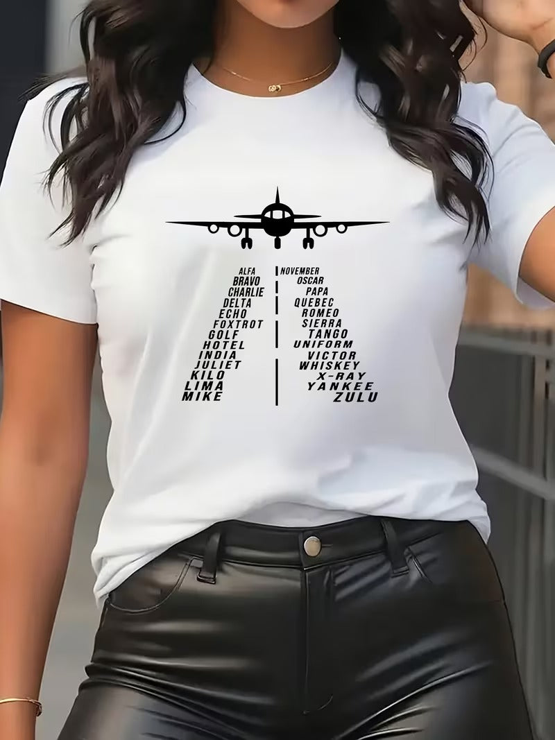 Tricou Dama cu Print Aviatic Y2K Pilot Lettering