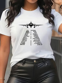 Tricou Dama cu Print Aviatic Y2K Pilot Lettering