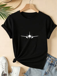 Tricou Dama cu Print Avion Stil Y2K Casual, Respirabil si Comod