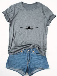 Tricou Dama cu Print Avion Stil Y2K Casual, Respirabil si Comod