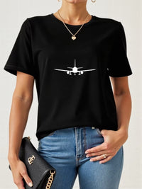 Tricou Dama cu Print Avion Stil Y2K Casual, Respirabil si Comod