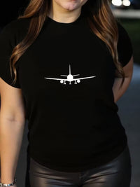 Tricou Dama cu Print Avion Stil Y2K Casual, Respirabil si Comod
