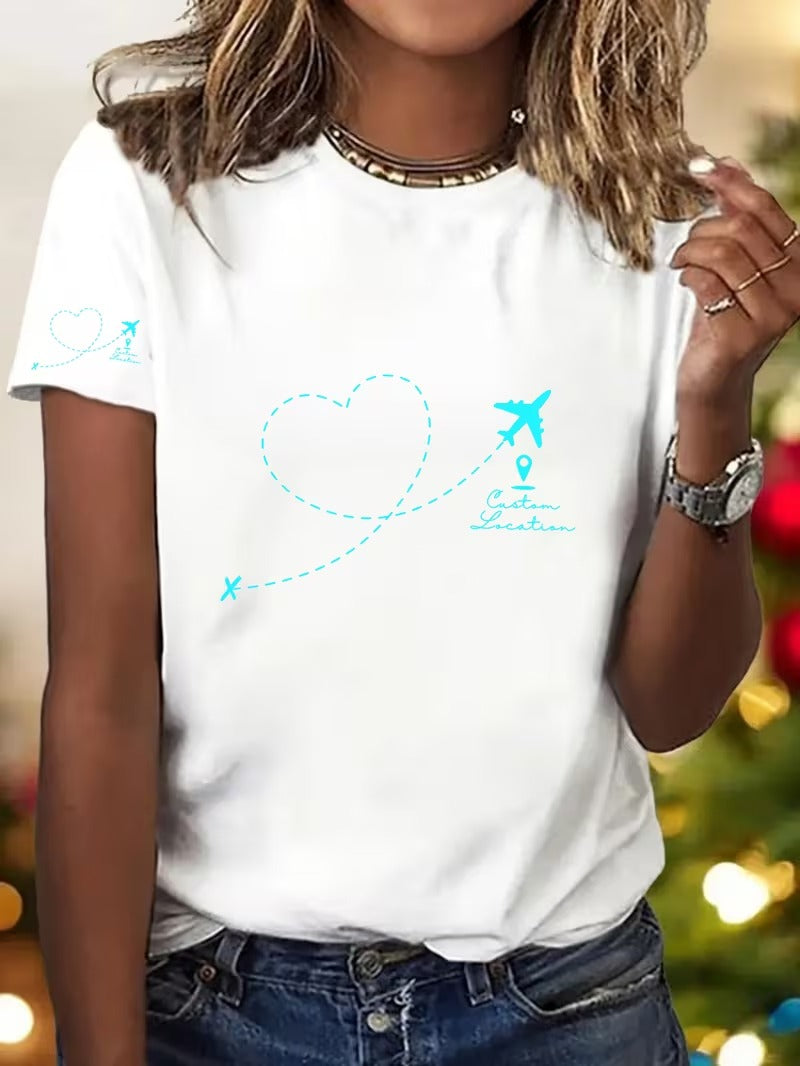 Tricou Dama cu Print Avion si Inimioara Casual si Confortabil Airplane Heart