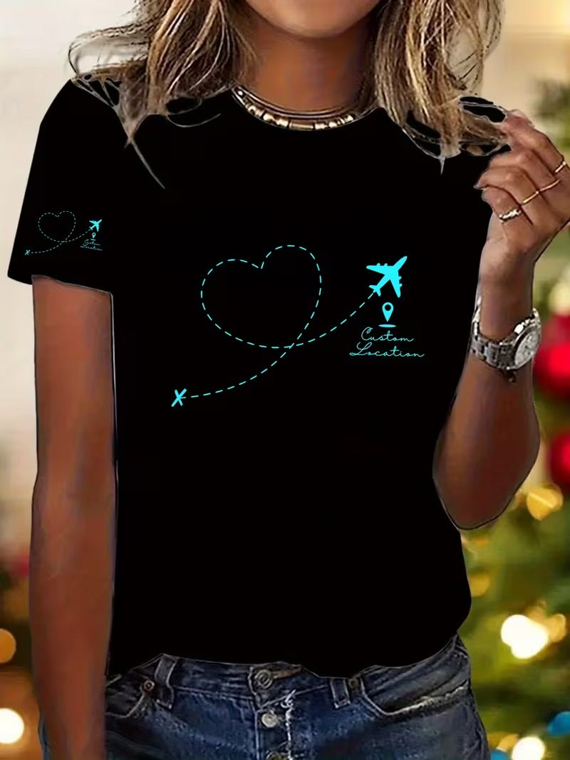 Tricou Dama cu Print Avion si Inimioara Casual si Confortabil Airplane Heart