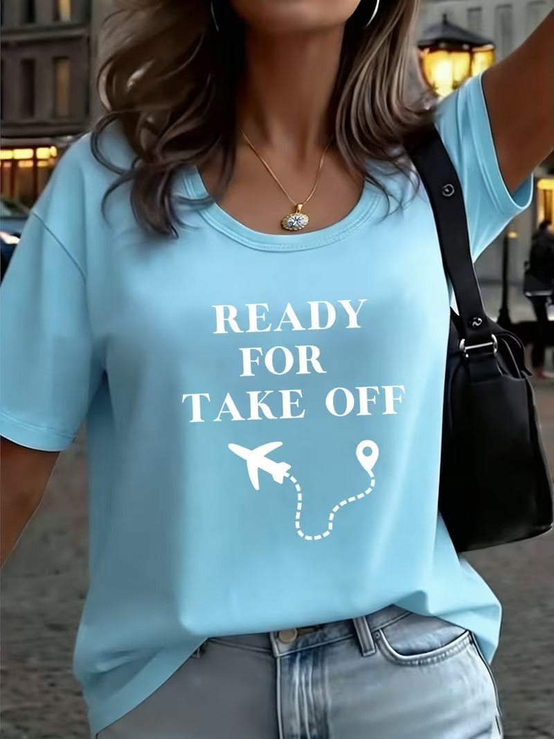 Tricou Dama cu Tema Aviatie Imprimeu Ready for Take Off