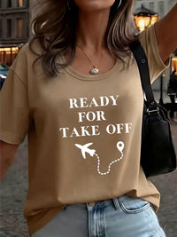 Tricou Dama cu Tema Aviatie Imprimeu Ready for Take Off